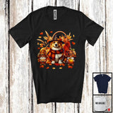 MacnyStore - Pilgrim Corgi With Two Gnomes, Amazing Thanksgiving Fall Leaves, Plaid Pumpkins T-Shirt