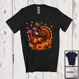 MacnyStore - Pilgrim Dachshund Riding Turkey; Lovely Thanksgiving Fall Leaves Pumpkin Turkey; Family Group T-Shirt