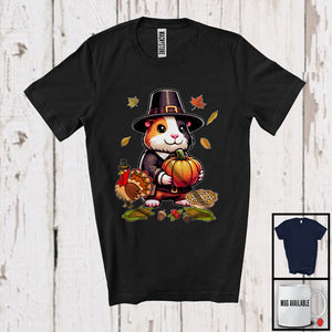 MacnyStore - Pilgrim Guinea Pig With Pumpkins Turkey, Awesome Thanksgiving Fall Leaves, Animal Lover T-Shirt