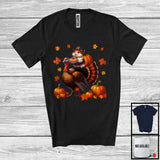 MacnyStore - Pilgrim Hamster Riding Turkey; Humorous Thanksgiving Autumn Pumpkins Hamster Owner; Family T-Shirt