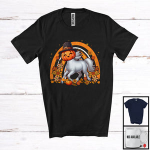 MacnyStore - Pilgrim Horse Pumpkin Face; Adorable Thanksgiving Fall Flowers Rainbow; Animal Lover T-Shirt