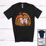 MacnyStore - Pilgrim Llama Pumpkin Face; Adorable Thanksgiving Fall Flowers Rainbow; Animal Lover T-Shirt