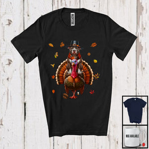 MacnyStore - Pilgrim Pit Bull Riding Turkey; Awesome Thanksgiving Autumn Leaves Turkey; Family T-Shirt