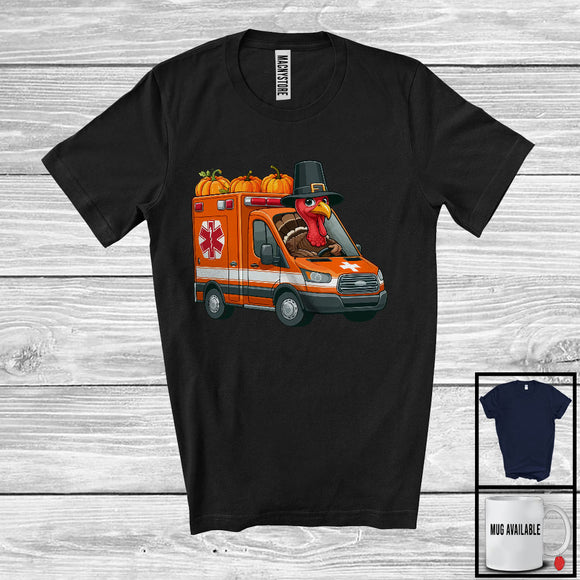 MacnyStore - Pilgrim Turkey Driving Ambulance, Wonderful Thanksgiving Pumpkins Driver Team, Family Group T-Shirt