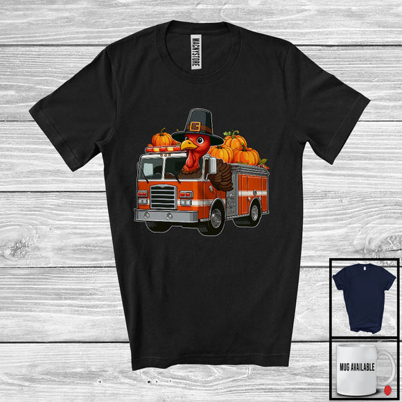 MacnyStore - Pilgrim Turkey Driving Fire Truck, Wonderful Thanksgiving Pumpkins Driver Team, Family Group T-Shirt