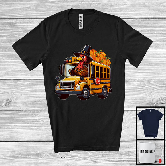 MacnyStore - Pilgrim Turkey Driving School Bus, Wonderful Thanksgiving Pumpkins Driver Team, Family Group T-Shirt