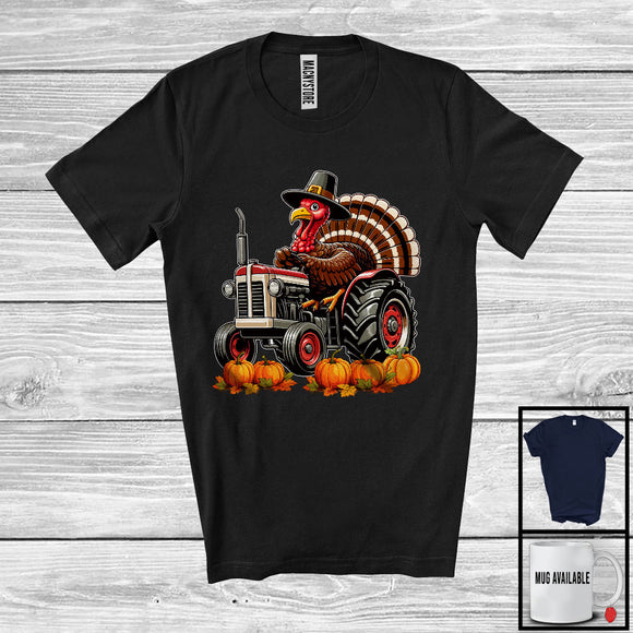 MacnyStore - Pilgrim Turkey Driving Tractor, Wonderful Thanksgiving Pumpkins Driver Team, Family Group T-Shirt