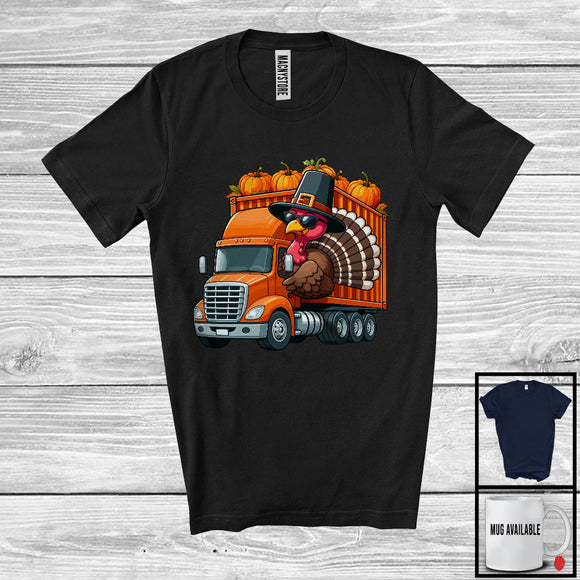 MacnyStore - Pilgrim Turkey Driving Truck, Wonderful Thanksgiving Pumpkins Driver Team, Family Group T-Shirt