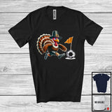 MacnyStore - Pilgrim Turkey Playing Footgolf, Humorous Thanksgiving Turkey Lover, Sport Player Playing Team T-Shirt