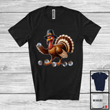 MacnyStore - Pilgrim Turkey Playing Petanque, Humorous Thanksgiving Turkey Lover, Sport Player Playing Team T-Shirt