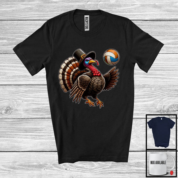 MacnyStore - Pilgrim Turkey Playing Volleyball, Humorous Thanksgiving Turkey Lover, Sport Player Playing Team T-Shirt