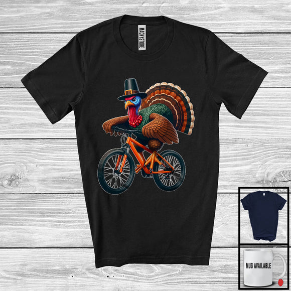 MacnyStore - Pilgrim Turkey Riding Bicycle, Wonderful Thanksgiving Pumpkins Rider Biker, Family Group T-Shirt