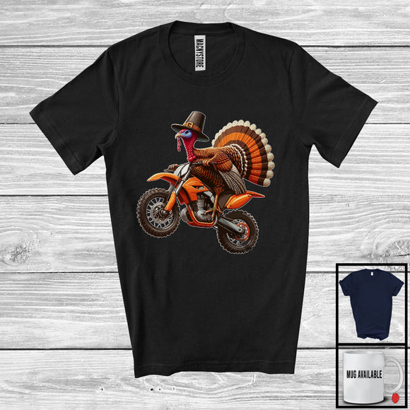 MacnyStore - Pilgrim Turkey Riding Dirt Bike, Wonderful Thanksgiving Pumpkins Rider Biker, Family Group T-Shirt