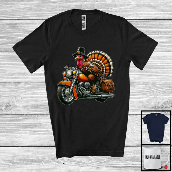 MacnyStore - Pilgrim Turkey Riding Motorcycle, Wonderful Thanksgiving Pumpkins Rider Biker, Family Group T-Shirt