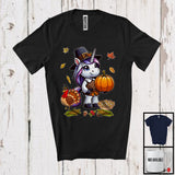 MacnyStore - Pilgrim Unicorn With Pumpkins Turkey, Awesome Thanksgiving Fall Leaves, Animal Lover T-Shirt