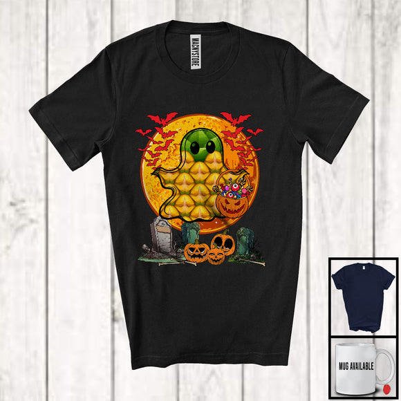 MacnyStore - Pineapple Wearing Ghost Boo Costume; Humorous Halloween Pumpkin Candy Lover; Fruit Vegan T-Shirt