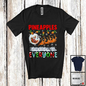 MacnyStore - Pineapples For Everyone; Fantastic Christmas Pineapple Santa Sleigh; X-mas Snowing Family Fruit T-Shirt