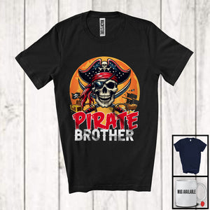 MacnyStore - Pirate Brother, Amazing Halloween Costume Pirate Skull Lover, Moon Matching Family Group T-Shirt