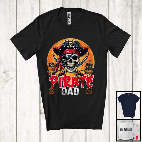 MacnyStore - Pirate Dad, Amazing Halloween Costume Pirate Skull Lover, Moon Matching Family Group T-Shirt