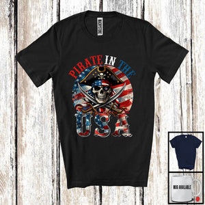 MacnyStore - Pirate In The USA, Scary 4th Of July Independence Day American Flag Pirate, Patriotic Family T-Shirt