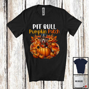 MacnyStore - Pit Bull Pumpkin Patch; Lovely Thanksgiving Pit Bull In Pumpkin; Fall Leaves Flowers T-Shirt