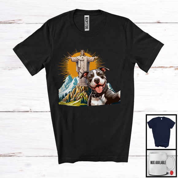 MacnyStore - Pit Bull Selfie With Jesus Statue; Lovely Pit Bull Owner Lover; Matching Family Group T-Shirt