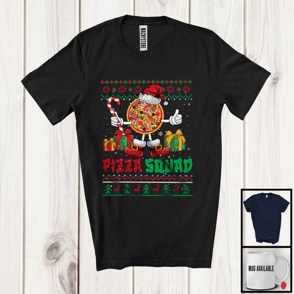 MacnyStore - Pizza Squad; Humorous Christmas Santa Pizza Snowing Around; X-mas Sweater Food Lover T-Shirt