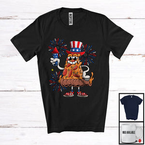 MacnyStore - Pizza With Firecracker, Humorous 4th Of July American Flag Fireworks, Food Lover Patriotic T-Shirt