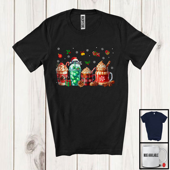 MacnyStore - Plaid Coffee Snowing Around; Amazing Christmas Snowing Santa Coffee; X-mas Family Group T-Shirt