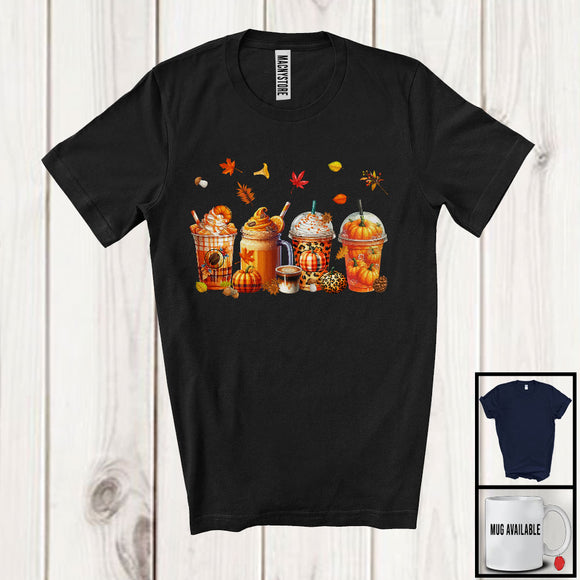 MacnyStore - Plaid Leopard Coffee Autumn Leaves Pumpkins; Wonderful Thanksgiving Coffee; Family Group T-Shirt