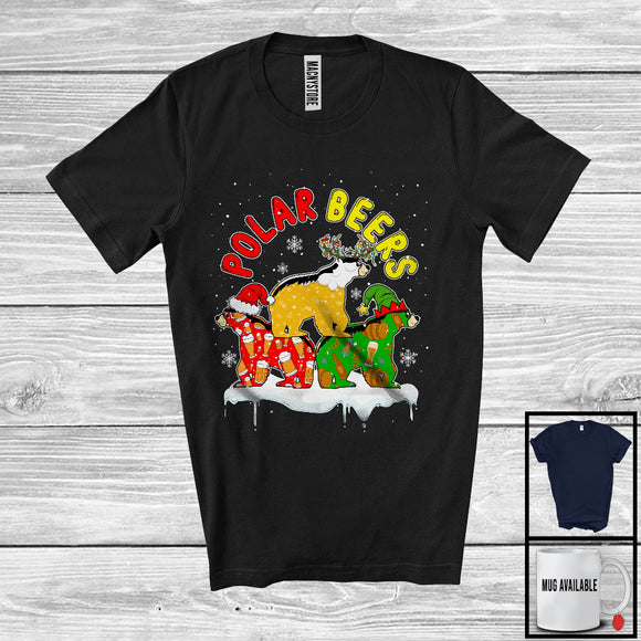 MacnyStore - Polar Beers; Humorous Christmas Three Beer Polar Bears Snowing; Drinking Drunker Group T-Shirt