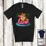 MacnyStore - Pomeranian On Flamingo Float; Joyful Summer Vacation Hawaii; Pool Beach Family Group T-Shirt