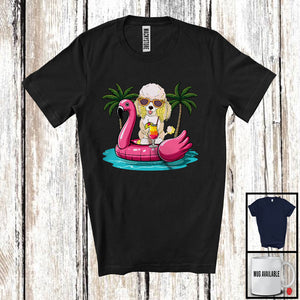 MacnyStore - Poodle On Flamingo Float; Joyful Summer Vacation Hawaii; Pool Beach Family Group T-Shirt