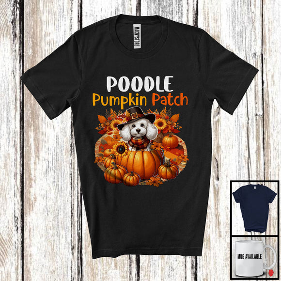 MacnyStore - Poodle Pumpkin Patch; Lovely Thanksgiving Poodle In Pumpkin; Fall Leaves Flowers T-Shirt