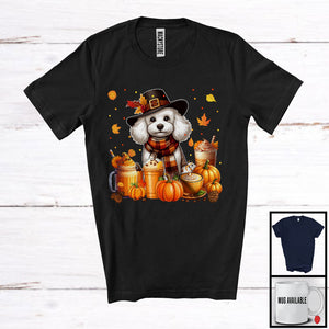 MacnyStore - Poodle With Coffee Smoothie, Wonderful Thanksgiving Pumpkins Drinks Fall Leaves T-Shirt