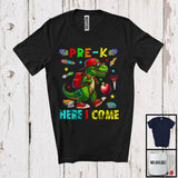 MacnyStore - Pre-K Here I Come, Joyful First Day Of School T-Rex Dinosaur, Student Teacher Group T-Shirt