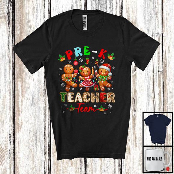 MacnyStore - Pre-K Teacher Team; Lovely Christmas Three Gingerbreads Teaching; Teacher Group T-Shirt