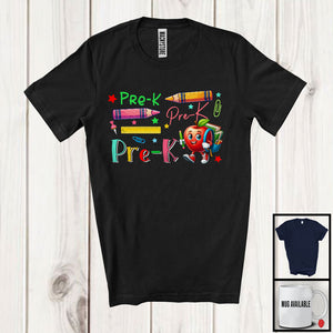 MacnyStore - Pre-K; Colorful Back To School Lovely Crayon Pencil; Matching Students Teacher Group T-Shirt