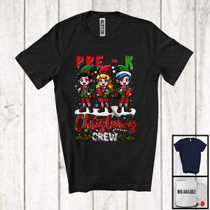 MacnyStore - Pre-K Christmas Crew; Amazing Christmas Three Elf Students Snow; X-mas Teacher Group T-Shirt