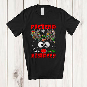 MacnyStore - Pretend I'm A Reindeer; Amusing Christmas Reindeer Face Cosplay; Snowing Family Group T-Shirt