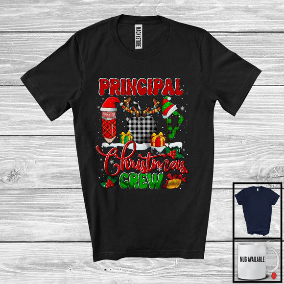 MacnyStore - Principal Christmas Crew; Awesome Christmas Plaid Principal Group; X-mas Snowing Jobs T-Shirt