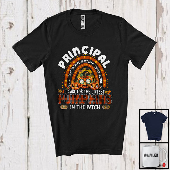 MacnyStore - Principal I Care For The Cutest Pumpkins; Amazing Thanksgiving Plaid Rainbow; Pumpkins Jobs T-Shirt