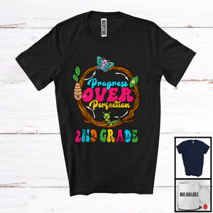 MacnyStore - Progress Over Perfection 2nd Grade, Lovely Back To School Caterpillar Life Cycle, Students T-Shirt