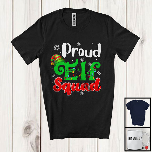 MacnyStore - Proud Elf Squad; Merry Christmas Lights Snowing ELF Lover; X-mas Family Group T-Shirt