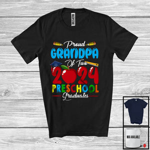 MacnyStore - Proud Grandpa Of Two 2024 Preschool Graduates, Lovely Father's Day Graduation Proud, Family T-Shirt