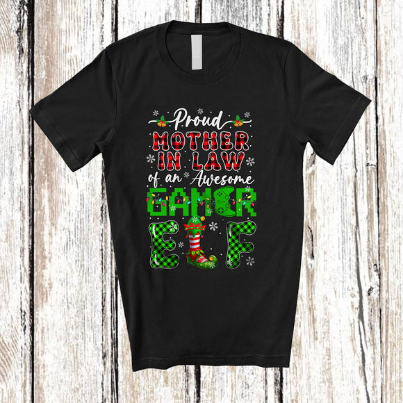 MacnyStore - Proud Mother in Law Of An Awesome Gamer Elf; Wonderful Christmas Lights Mother's Day Plaid; Family T-Shirt