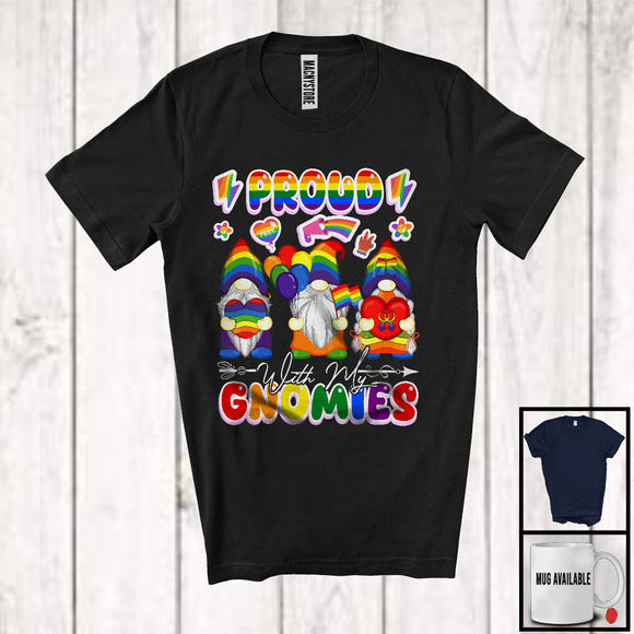 MacnyStore - Proud With My Gnomies, Adorable LGBTQ Pride Three Gnomes Group, Gay Lesbian Rainbow T-Shirt