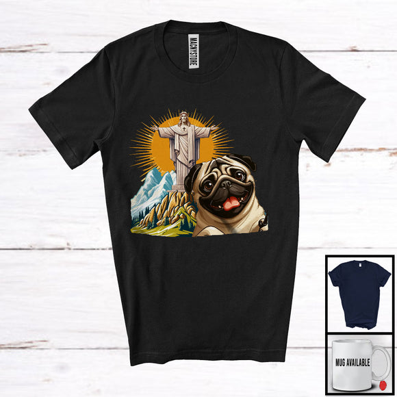 MacnyStore - Pug Selfie With Jesus Statue; Lovely Pug Owner Lover; Matching Family Group T-Shirt