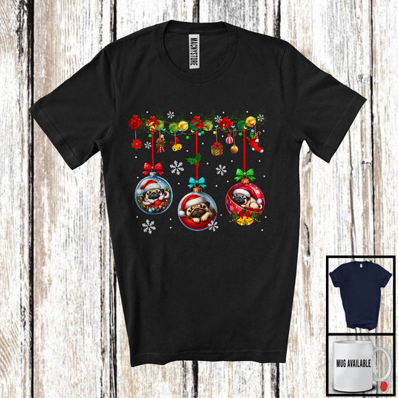 MacnyStore - Pug Sleeping In Christmas Ornaments; Awesome X-mas Santa Dog Lover; Snowing Around T-Shirt