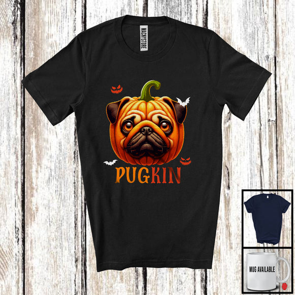 MacnyStore - Pugkin; Awesome Halloween Cosplay Pug Lover Pumpkin Face; Matching Family Group T-Shirt